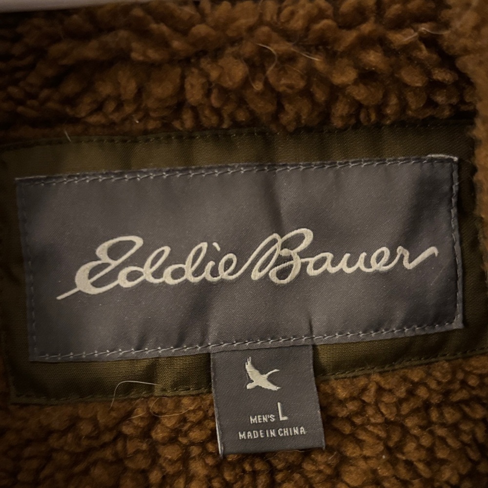 Eddie Bauer Men's Brown Fleece Jacket Sherpa Lined ex cond. men’s L long coat